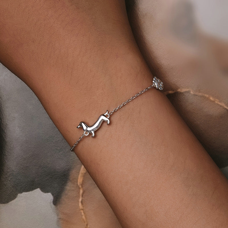 Sterling Silver Dachshund and Paw Bracelet