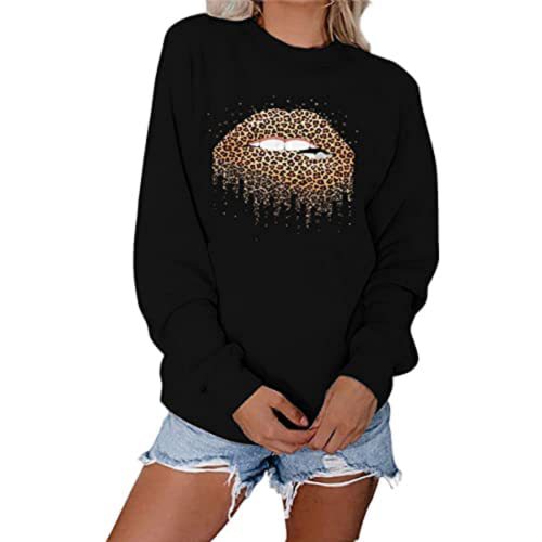 Leopard Print Lip Design Long Sleeve Women's Sweater