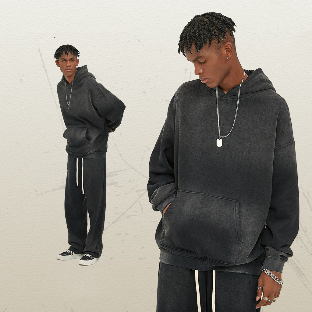 Thick Distressed Hooded Sweater with Fur 350g
