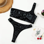 Women's Coral One-Shoulder High-Cut Bikini Set