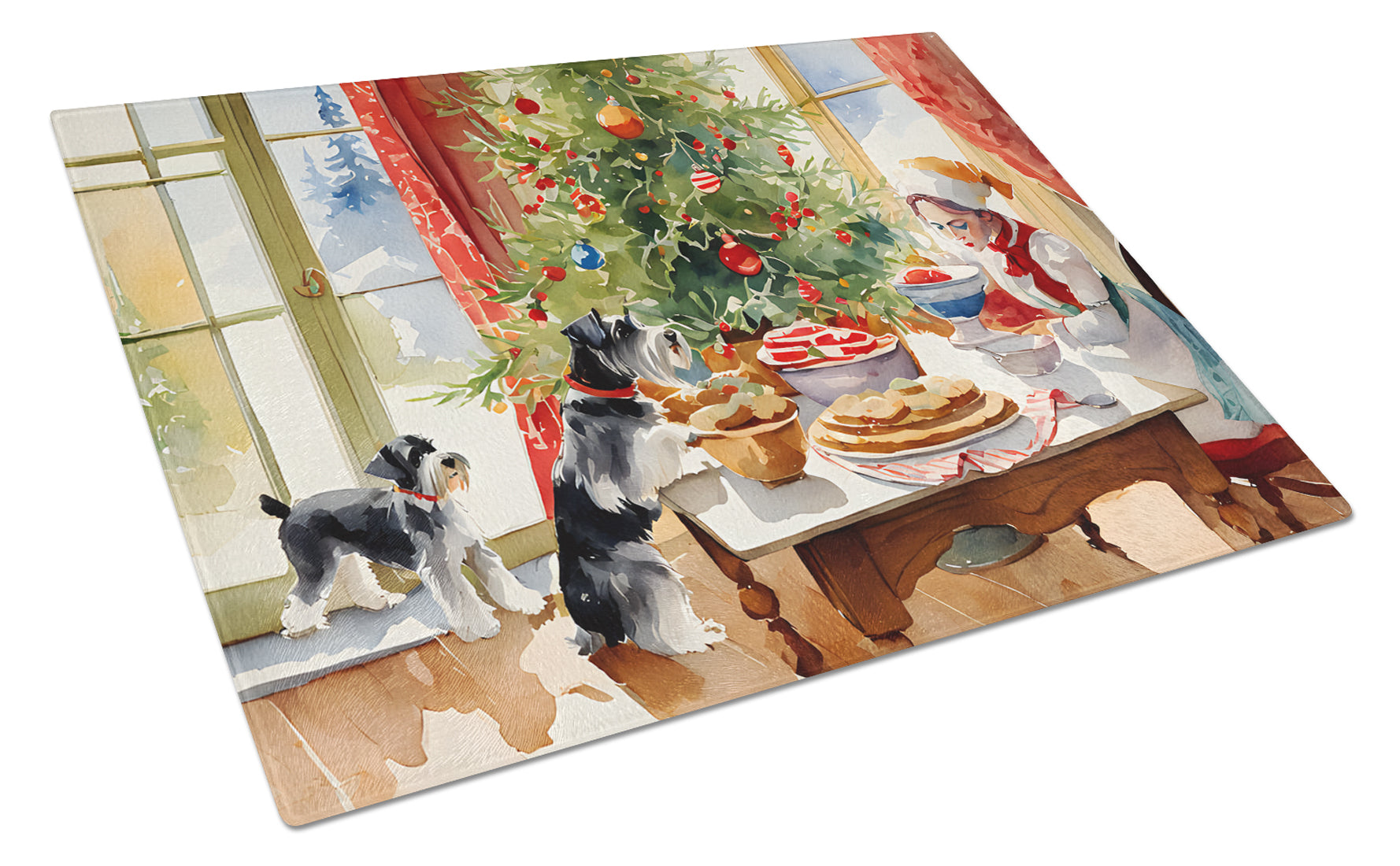 Schnauzer Christmas Cookies Glass Cutting Board