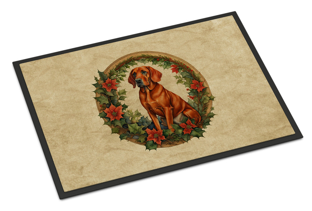 Red Redbone Coonhound Christmas Flowers Doormat
