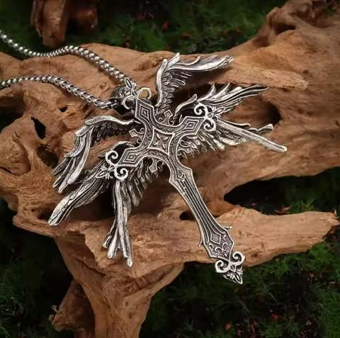 Six Winged Angel Wings Cross Necklace