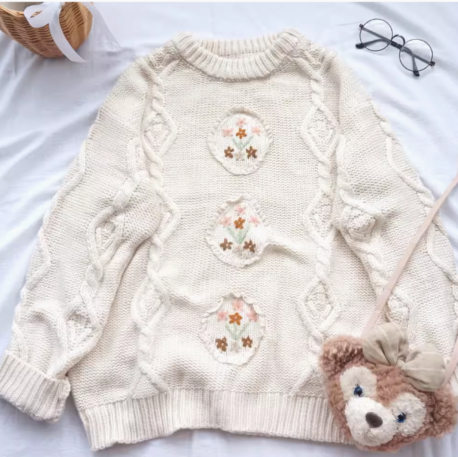 Japanese Vintage Handmade Childlike Flower Sweater