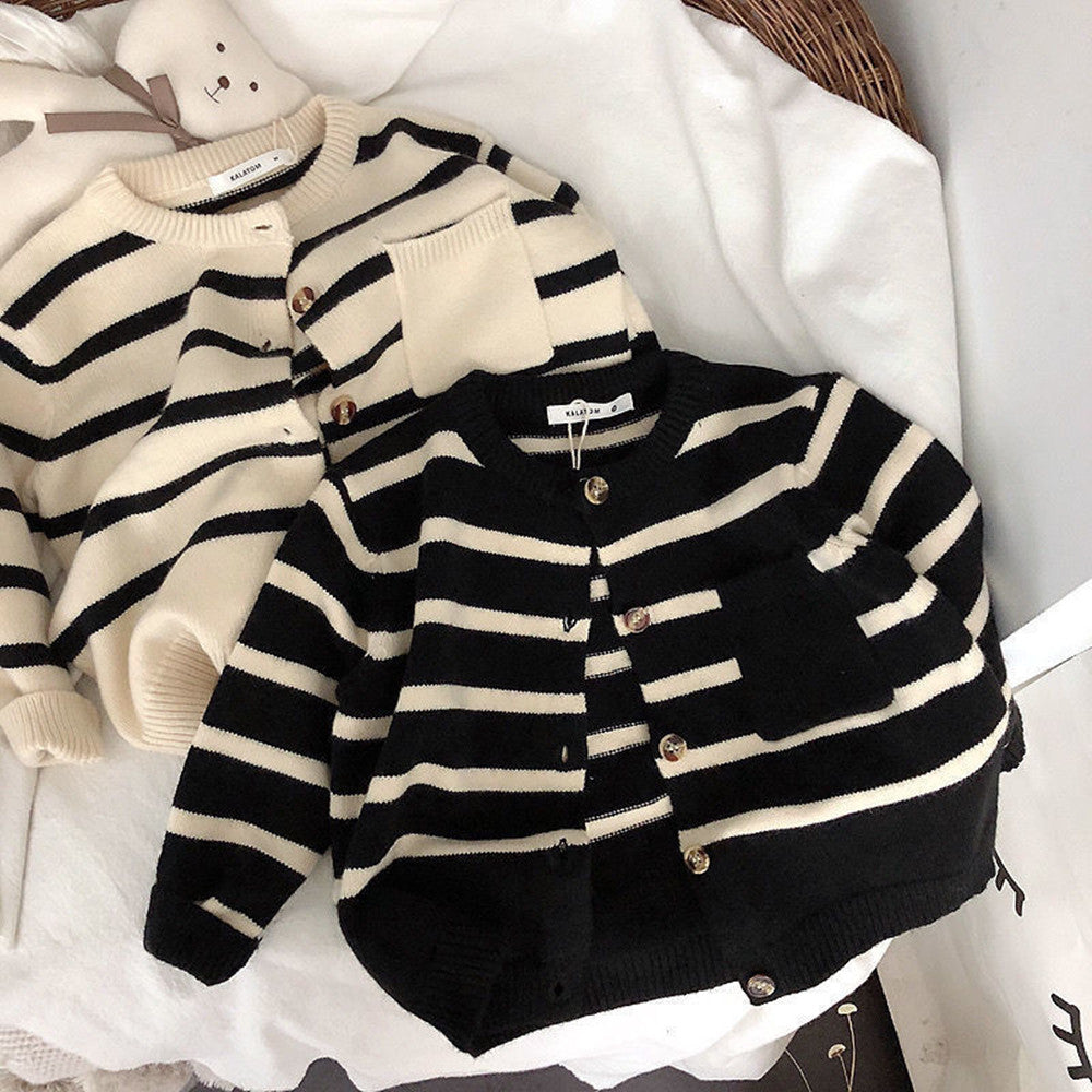Girls' Soft Striped Waxy Cardigan Sweater