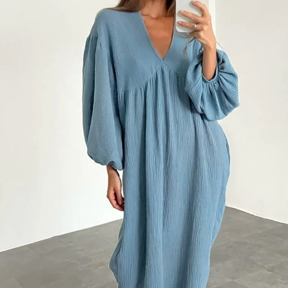 Loose Fitting Pure Cotton Linen Home Nightgown