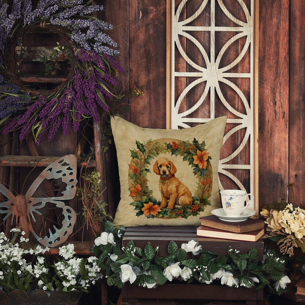 Poodle Christmas Flowers Throw Pillow