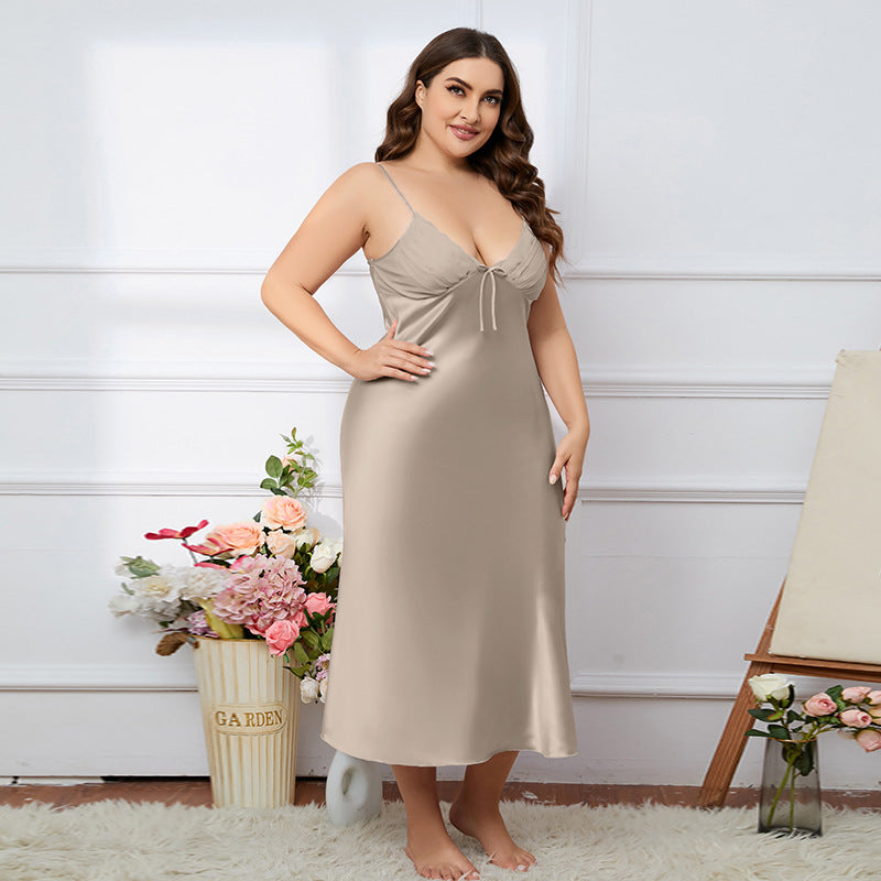 Plus Size Sexy Nightgown - Split Hem & V-Neck Design