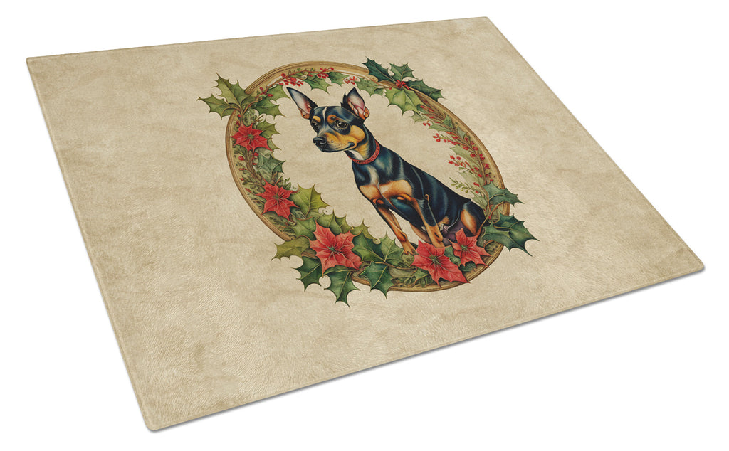 Miniature Pinscher Christmas Flowers Glass Cutting Board