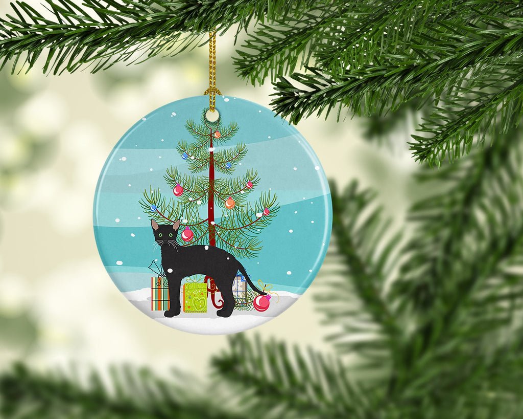 Black German Rex Cat Christmas Ceramic Ornament