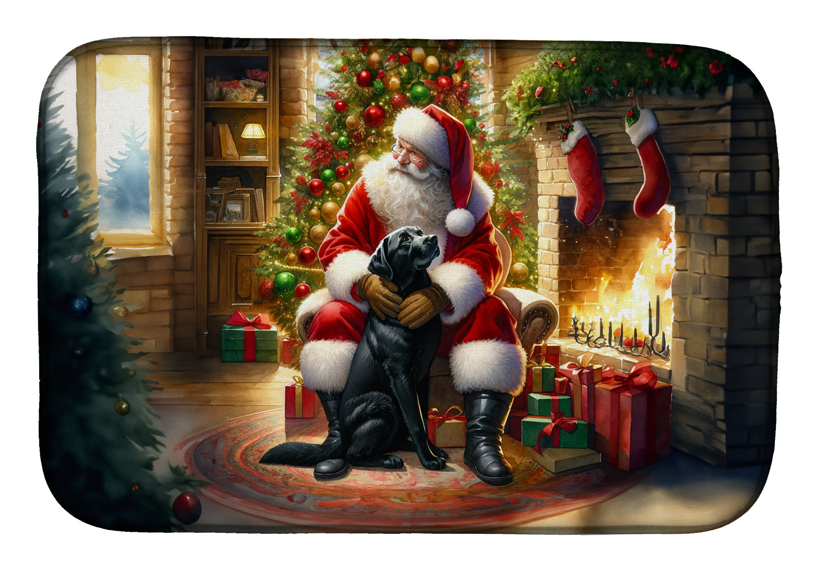 Labrador Retriever and Santa Claus Dish Drying Mat