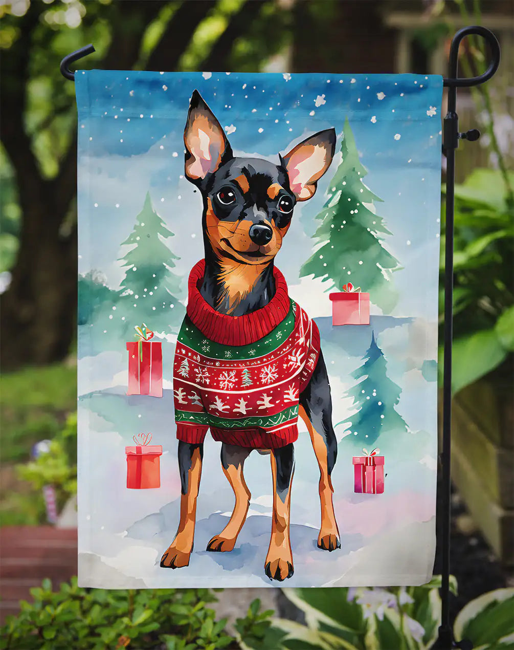 Miniature Pinscher Christmas Garden Flag