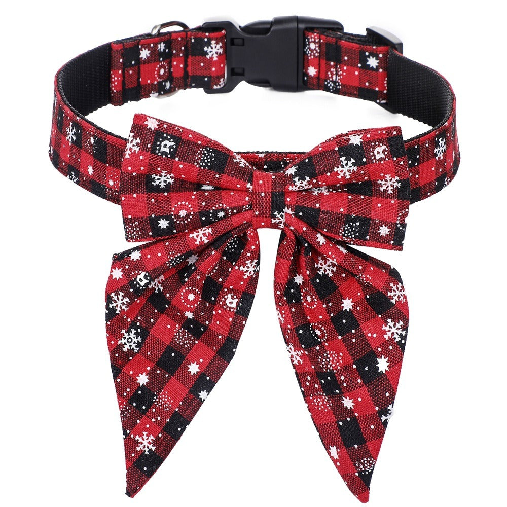 Christmas Plaid Dog Collar Bow Tie