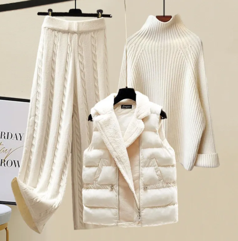 Women's Lazy Sweater Wide Leg Pants Vest Coat