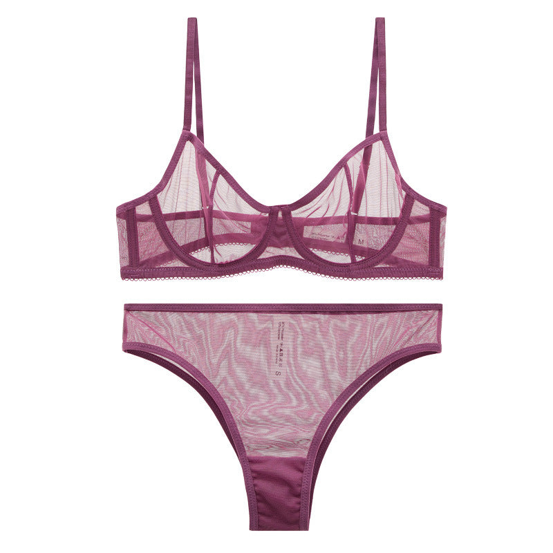 Lingerie Set with Transparent Design and Underwire in Purple