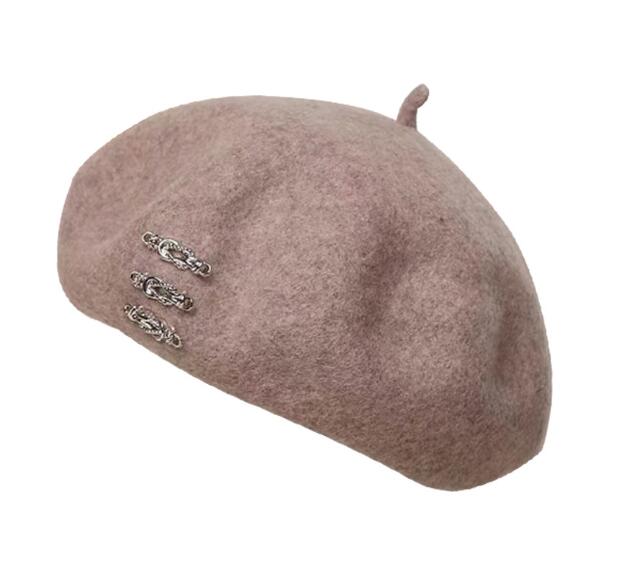 Japanese Rhinestone Wool Beret Hat for Women | Embroidered Cap
