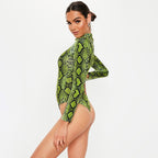 Women's Neon Snakeskin Print Long-Sleeve Bodysuit