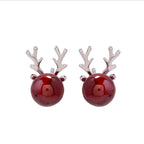 Fresh Style Deer, Garnet Christmas Earrings