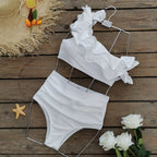 Solid Color High Waist Ruffle Bikini Swimwear 2024