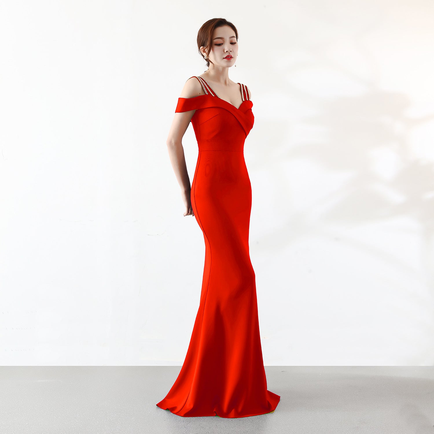 Red Evening Gown with Spaghetti Straps (Long Dress)