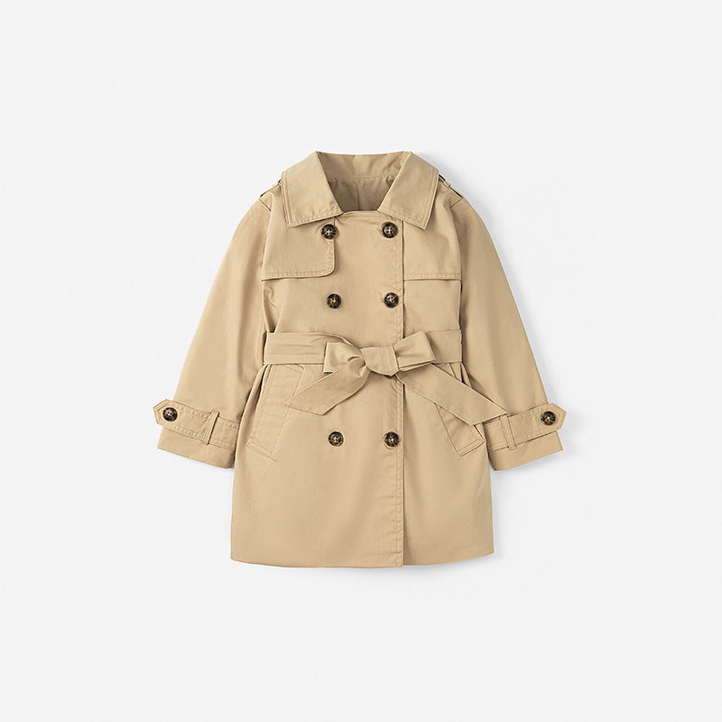 British Mid-Length Trench Coat for Girls