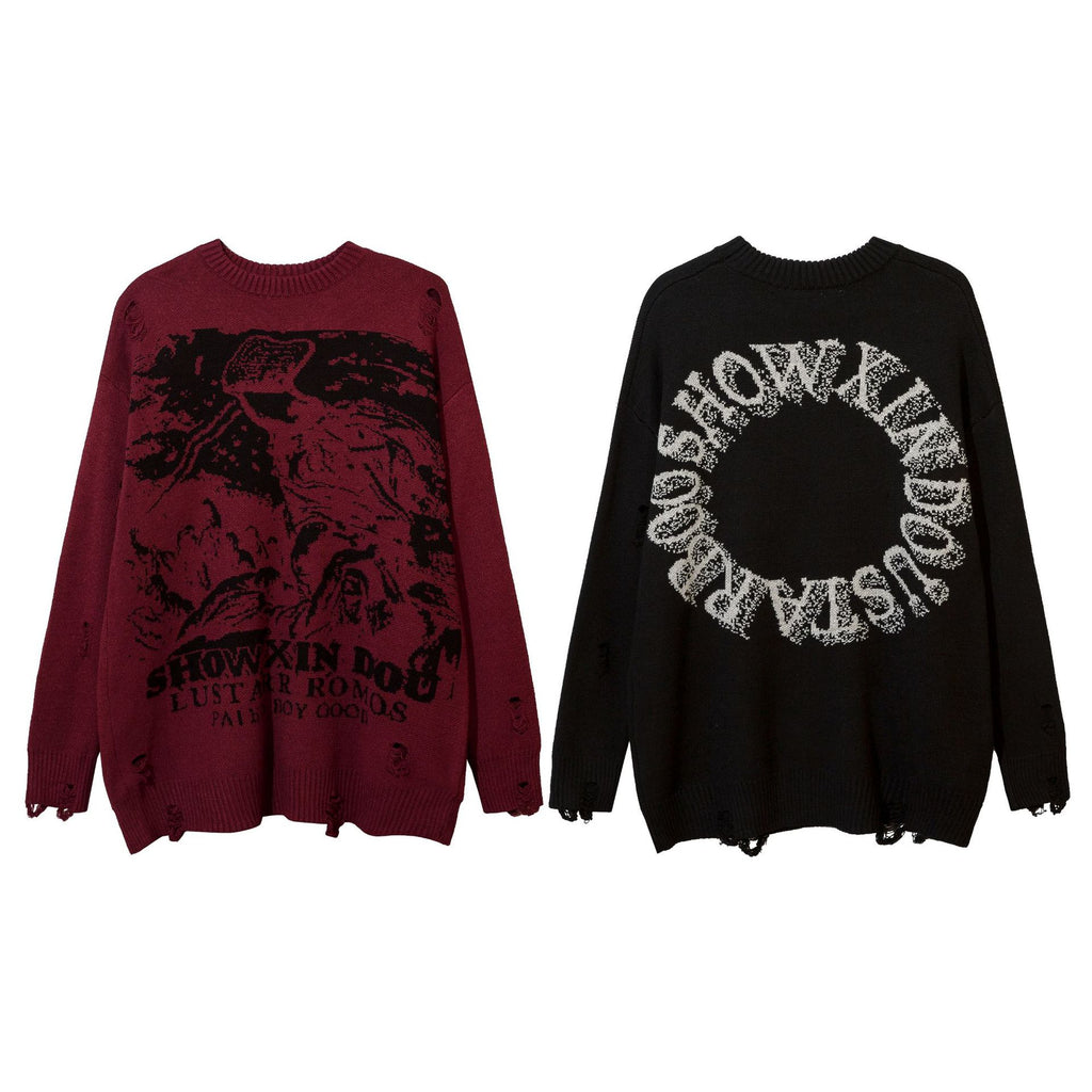 Couple's Ripped Sweater in Hip Hop Street Style Design