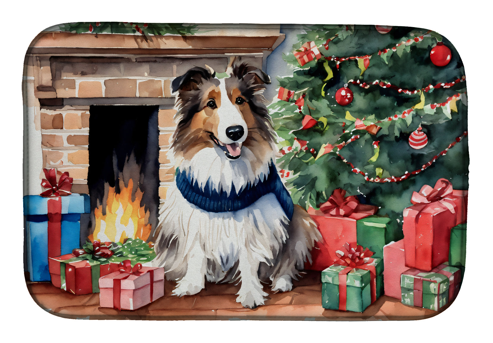 Sheltie Cozy Christmas Dish Drying Mat