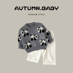 Children's Panda Embroidered Knit Round Neck Sweater
