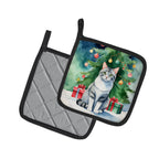 Aegean Cat By the Christmas Tree Pair of Pot Holders