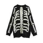 Gothic Black Plaid Knitted Skull Aesthetics Sweater