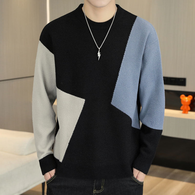 Men's Loose Fit Contrasting Color Crewneck Sweater