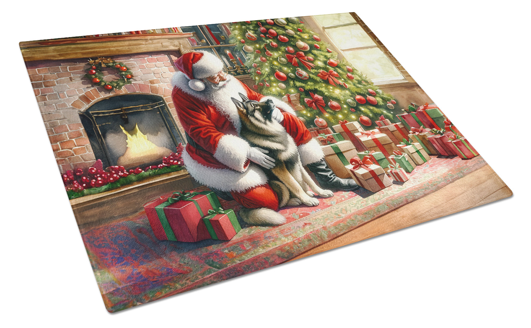 Norwegian Elkhound and Santa Claus Glass Cutting Board