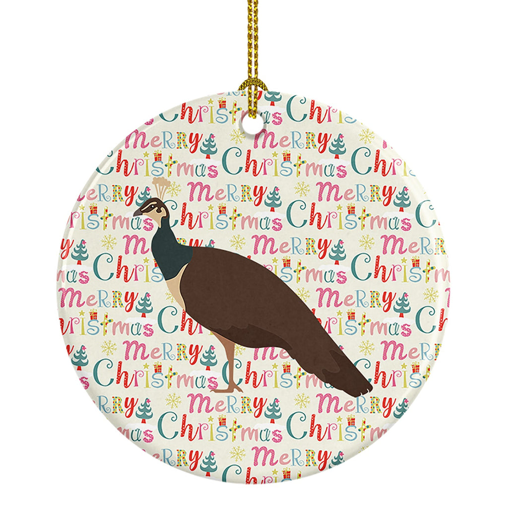 Indian Peahen Peafowl Christmas Ceramic Ornament