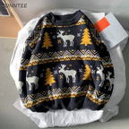 Korean Style Deer Print Thermal Sweater for Men