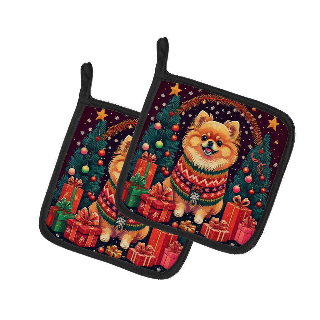 Pomeranian Christmas Pair of Pot Holders