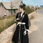 Women's Black Long Trench Coat Fashion Jacket