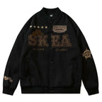 Retro Letter Embroidery Bomber Jacket for Men and Women