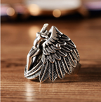 Vintage Silver Guardian Angel Ring with Cross & Wings