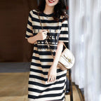 Summer Striped Print T-Shirt Dress with Short Sleeves | Streetwear