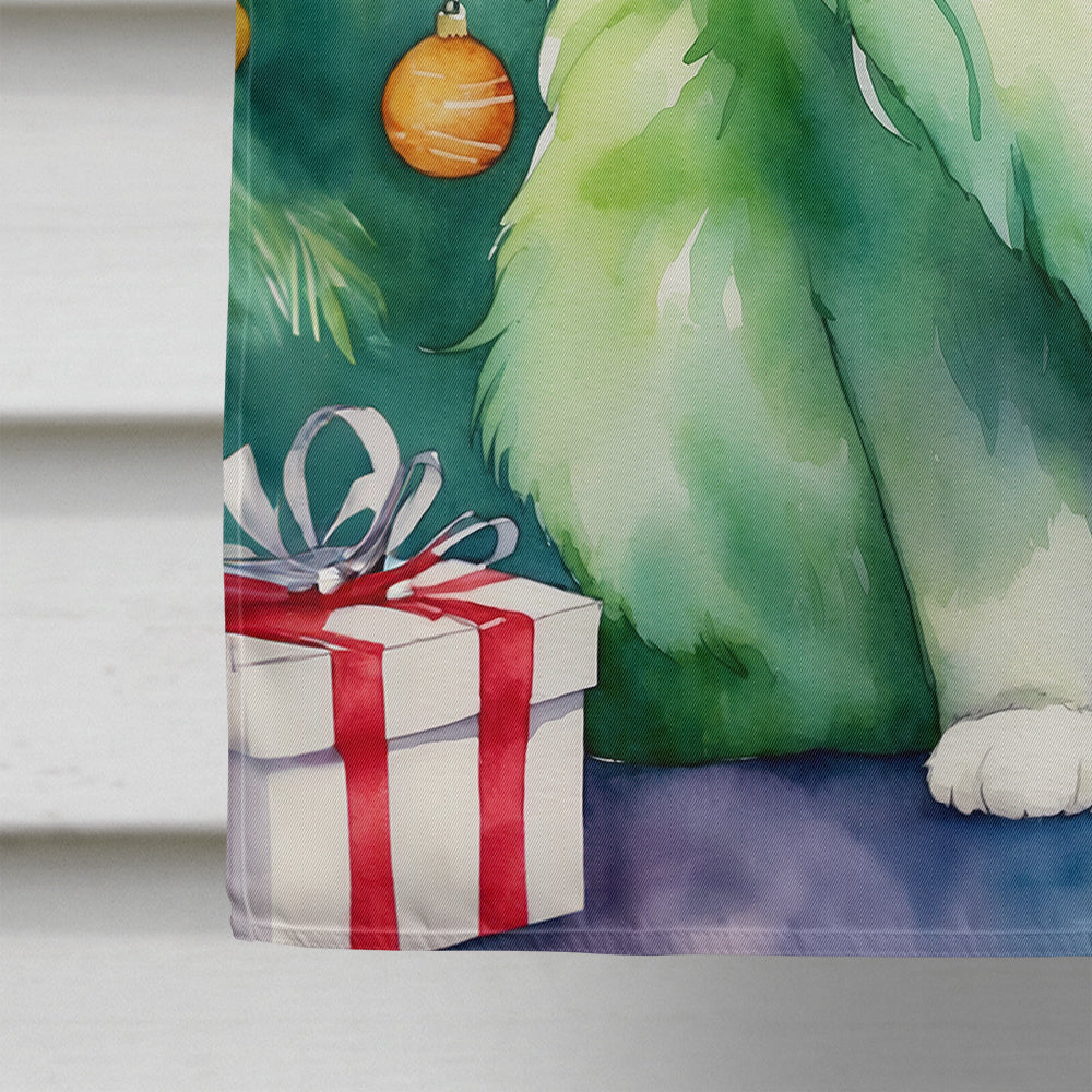 Persian Cat By the Christmas Tree House Flag