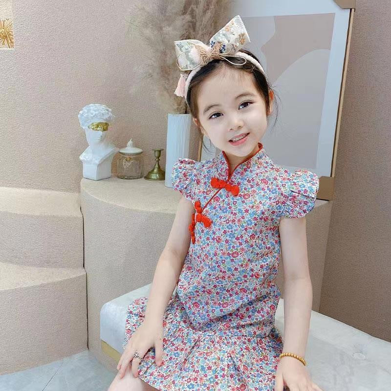 2024 New Summer Dress for Girls - Floral Qipao Style
