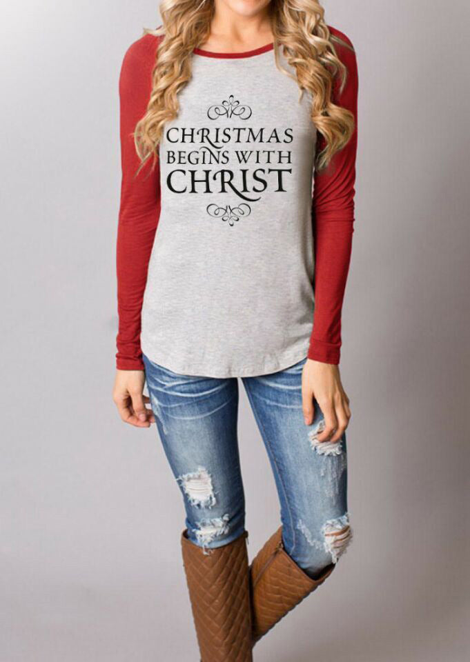 Christmas Reindeer Head Graphic Long Sleeve T-Shirt | Streetwear