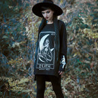 Gothic Dark Moon Print Round Neck Long Pattern Sweater