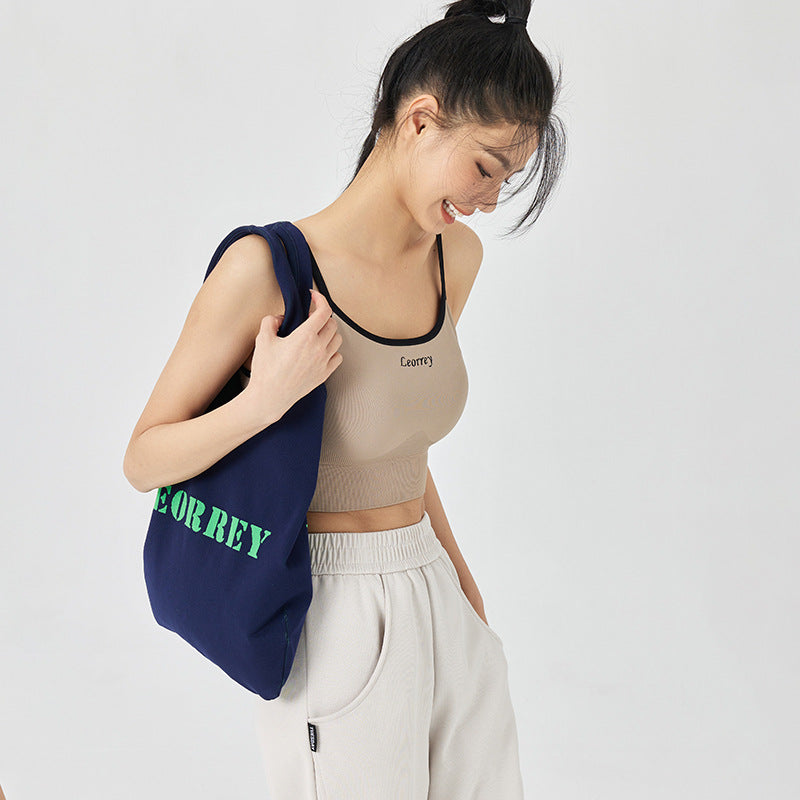 Ribbed Contrast-Trim Crop Cami Top with Script Text