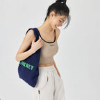 Ribbed Contrast-Trim Crop Cami Top with Script Text