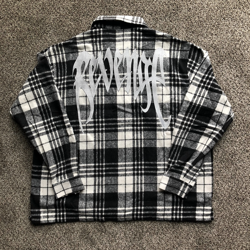 Embroidered Plaid Pattern Loose Zipper Coat Shirt