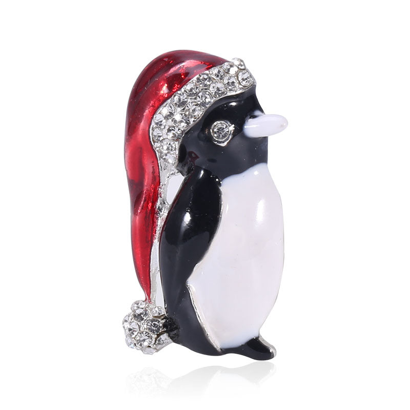 Cute Cartoon Animal Brooch - Penguin in Santa Hat | Embroidered Cap