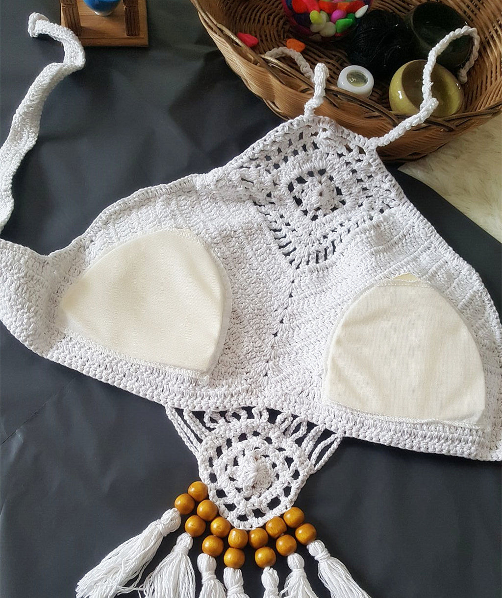 Swimwear Set with Handmade Crochet Tassels
