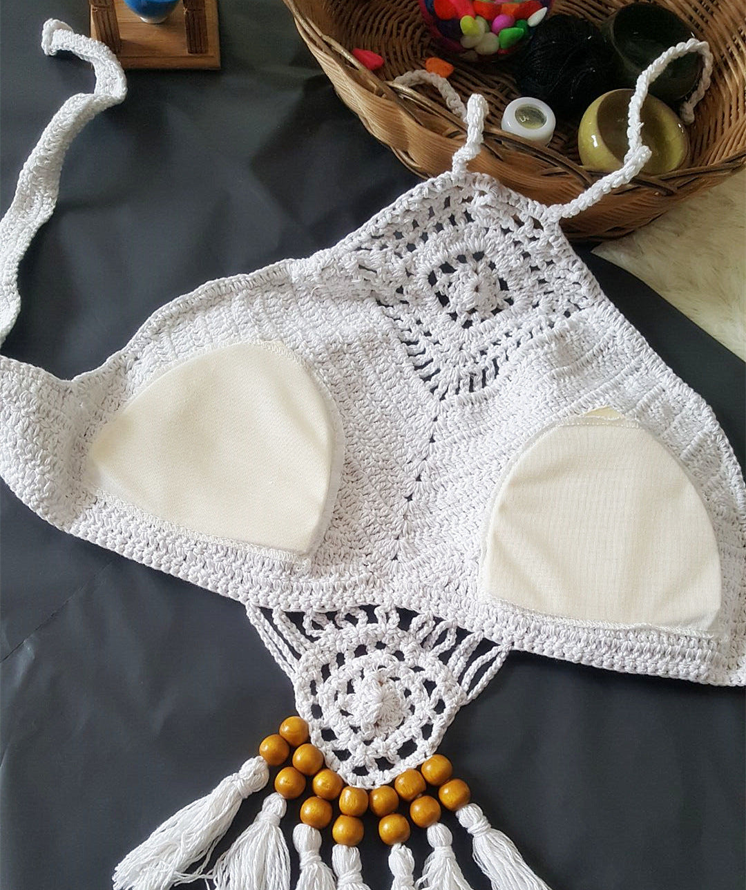 Swimwear Set with Handmade Crochet Tassels