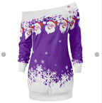 One-Shoulder Long-Sleeve Christmas Women's Sweater